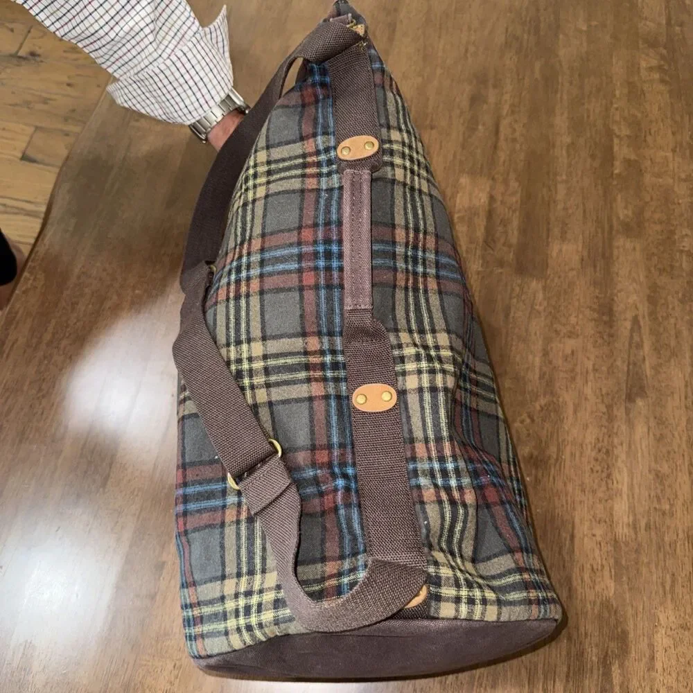 Pendleton Plaid Wool Sling Backpack Duffel Brown Travel Gym Heritage USA Fabric